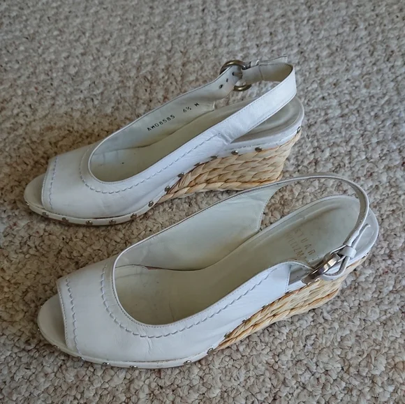 Stuart Weitzman white leather peep toe wedges size 6.5N - Picture 3 of 14